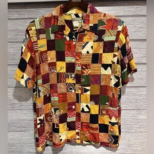 Vintage The Territory Ahead Patchwork Button Front Lounge Camp Shirt Woman L
